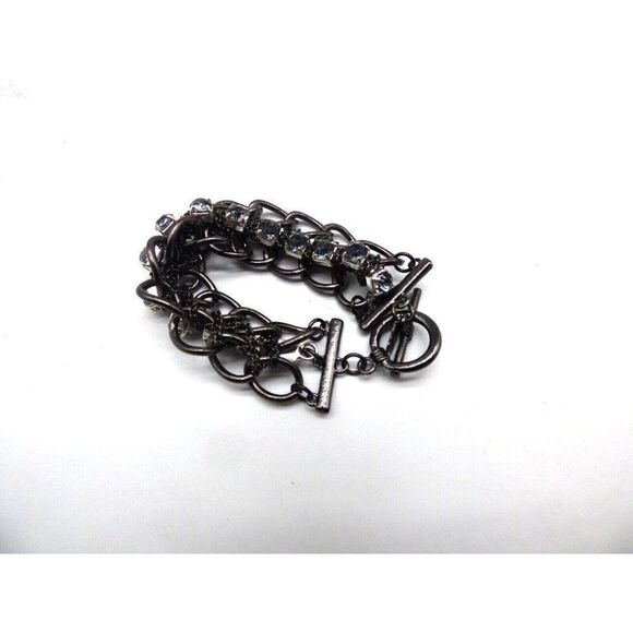 Fashion Jewelry - Gun Metal and Cubic Zirconia Toggle Bracelet, 7” - Picture 5 of 10